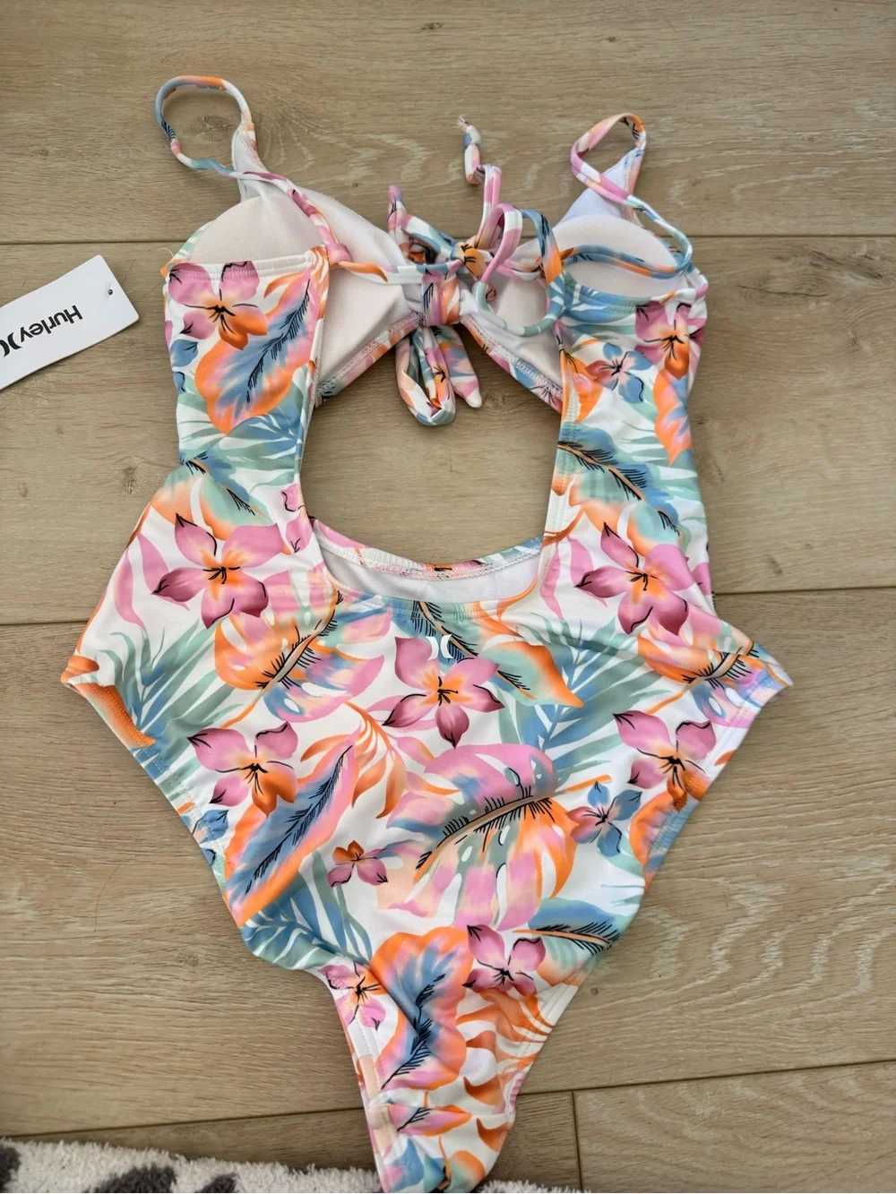 Hurley Tropical Floral Cutout One-Piece Swimsuit - Pink, Coral & Teal